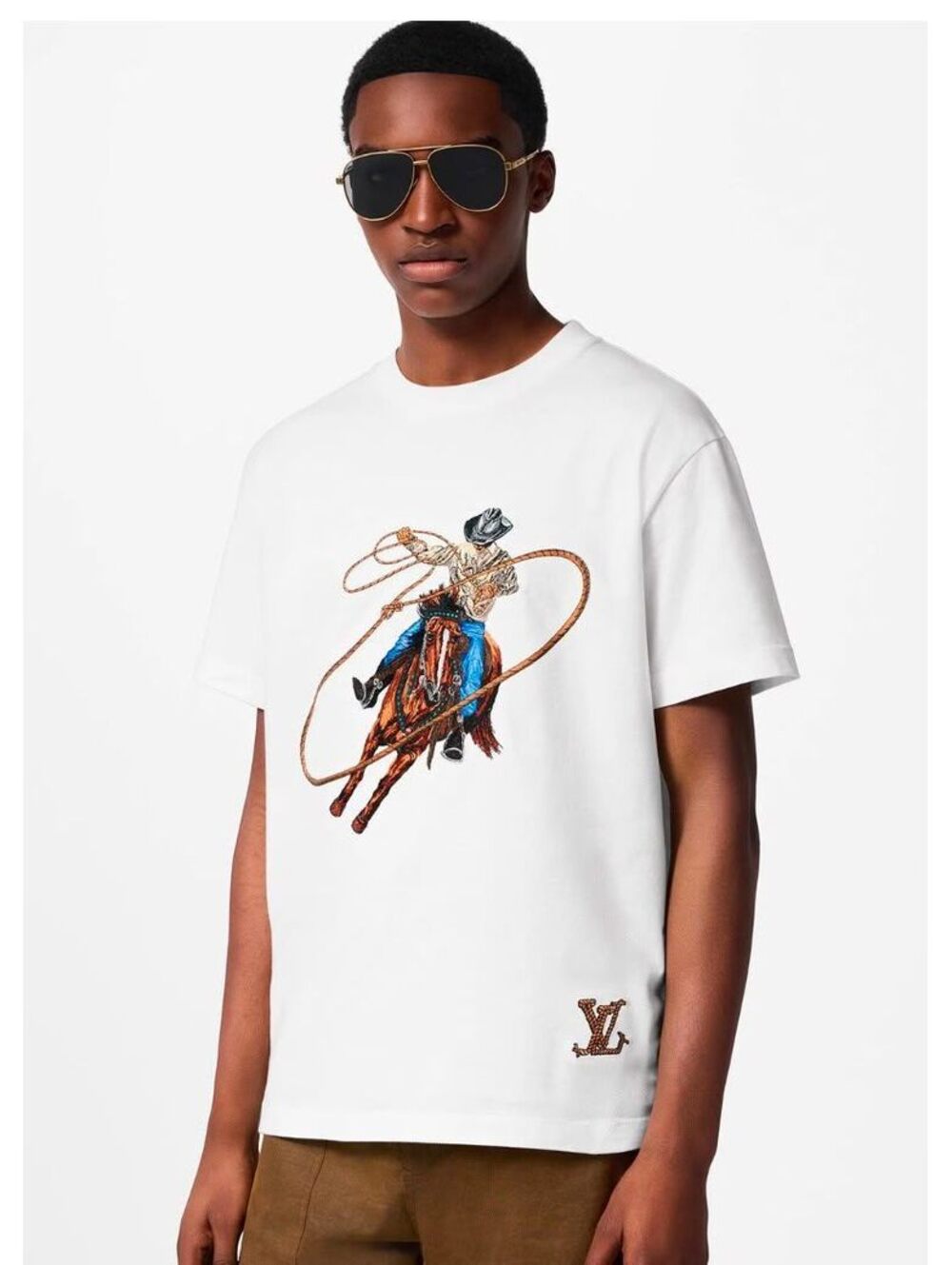 Louis Vuitton White Cowboy Graphic Logo T-Shirt